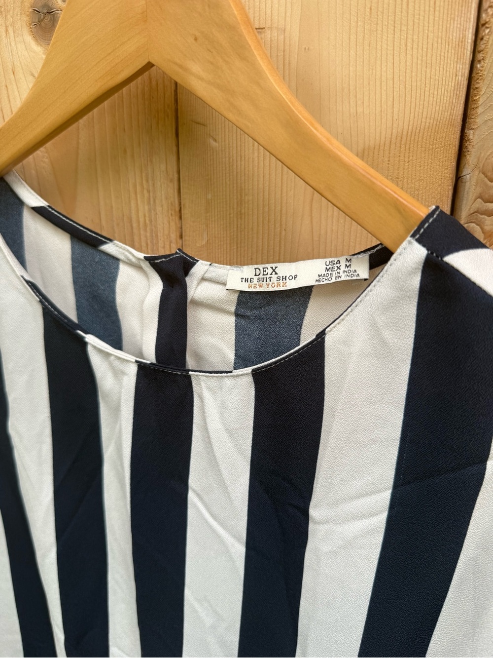 Dex Navy and White Striped Peplum Blouse Size Medium - Picture 3 of 6